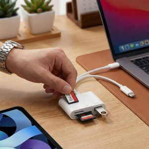 Cititor dublu de carduri - SD și MicroSD, Lightning + USB-C | FILEDIRECT