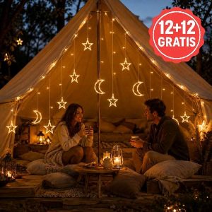 Instalație luminoasă de exterior cu stele și lună - 3 m, alb cald | STARRYSKY 12+12 GRATUIT